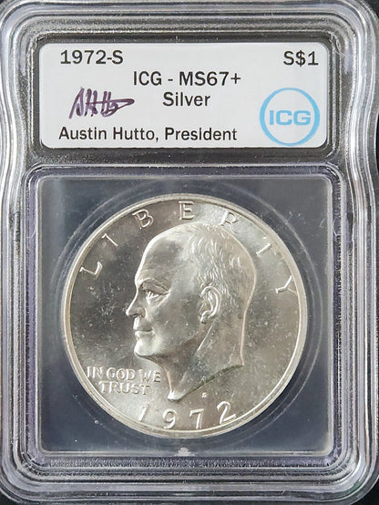 1972-S Eisenhower Dollar MS67+ Silver ICG 7926.67-9378990218 7926.67-1086020440 — Obverse