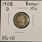 1908-D Barber Dime VG-10 4381.10-A — Obverse