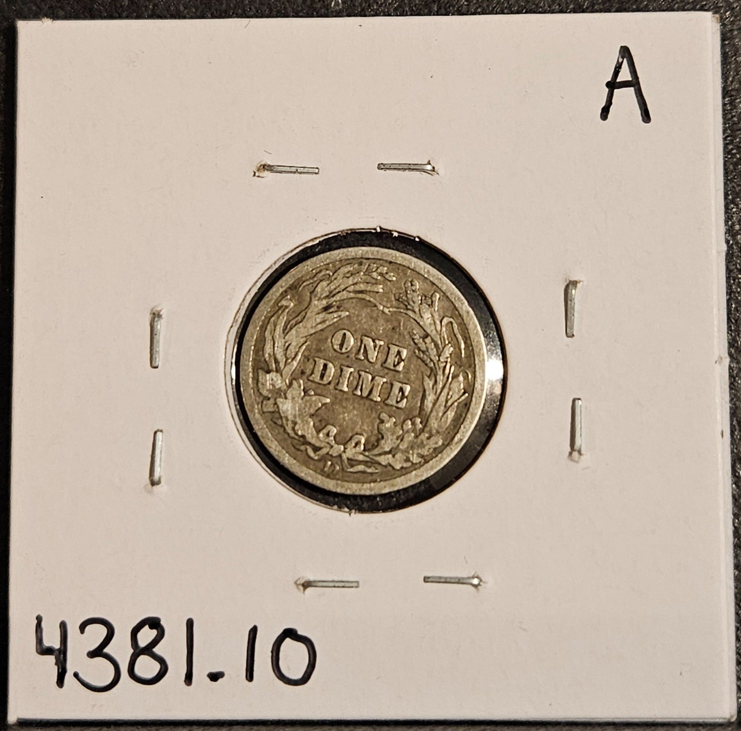 1908-D Barber Dime VG-10 4381.10-A — Reverse
