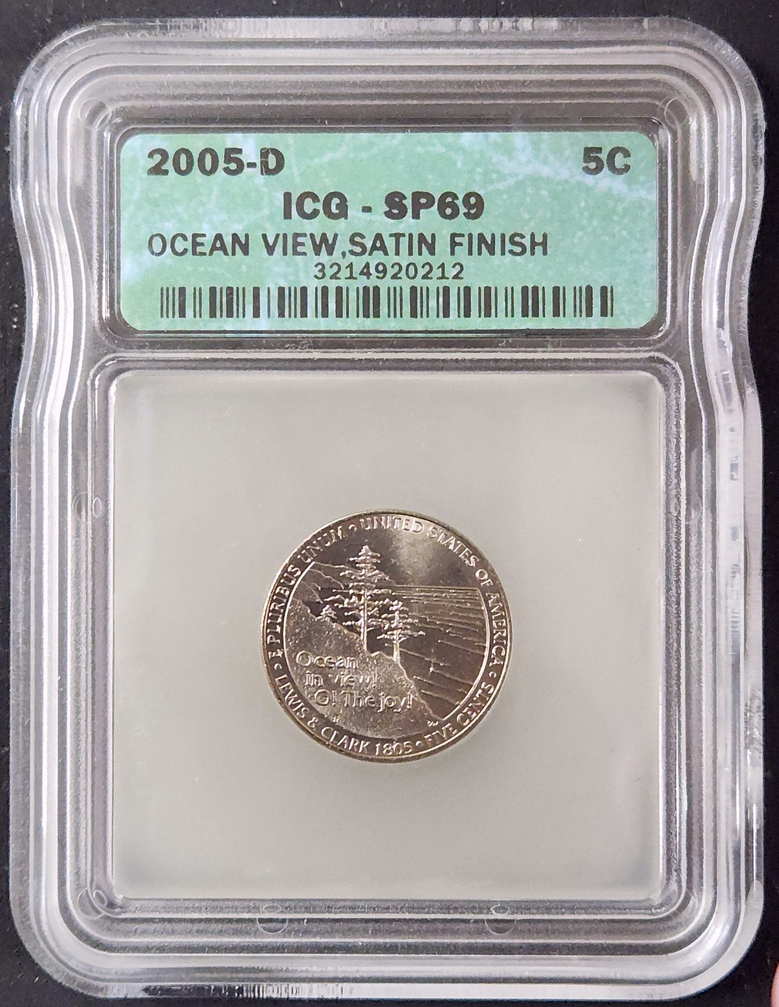 2005-D Jefferson Nickel Ocean In View SP69 Satin Finish ICG 24957.69-292721693214920212 — Obverse