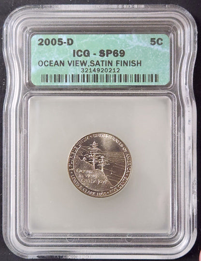 2005-D Jefferson Nickel Ocean In View SP69 Satin Finish ICG 24957.69-292721693214920212 — Obverse