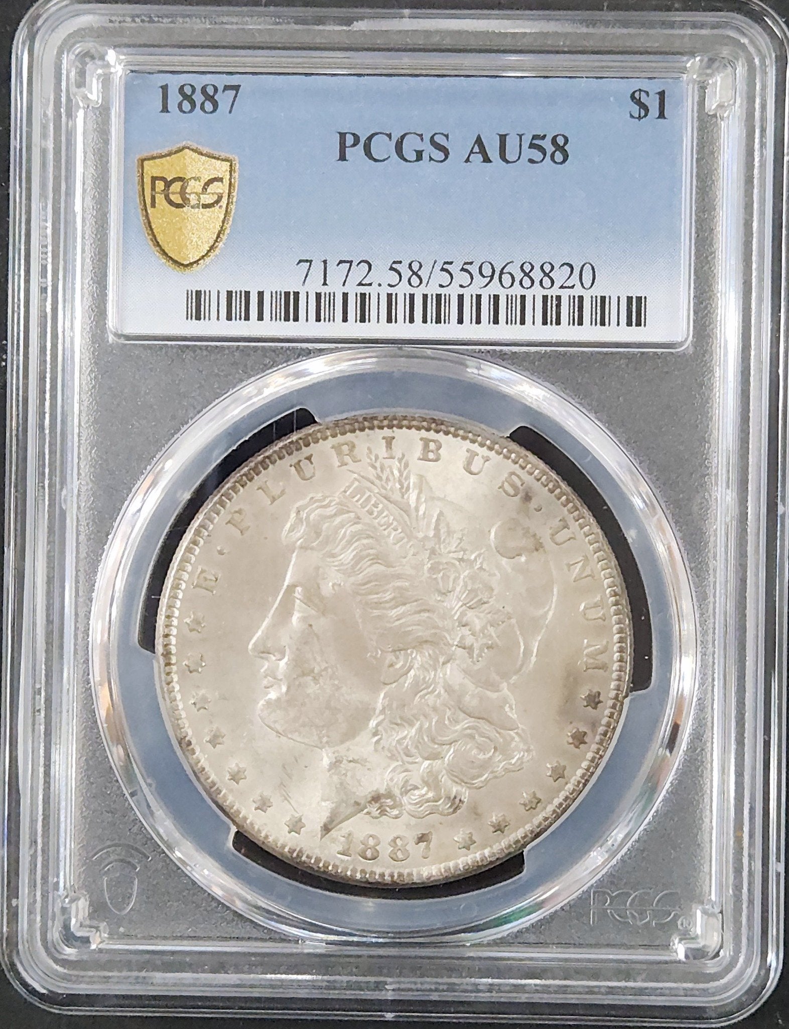 1887 Morgan Dollar AU58 PCGS 7498.58-1000071720058055968820 — Obverse