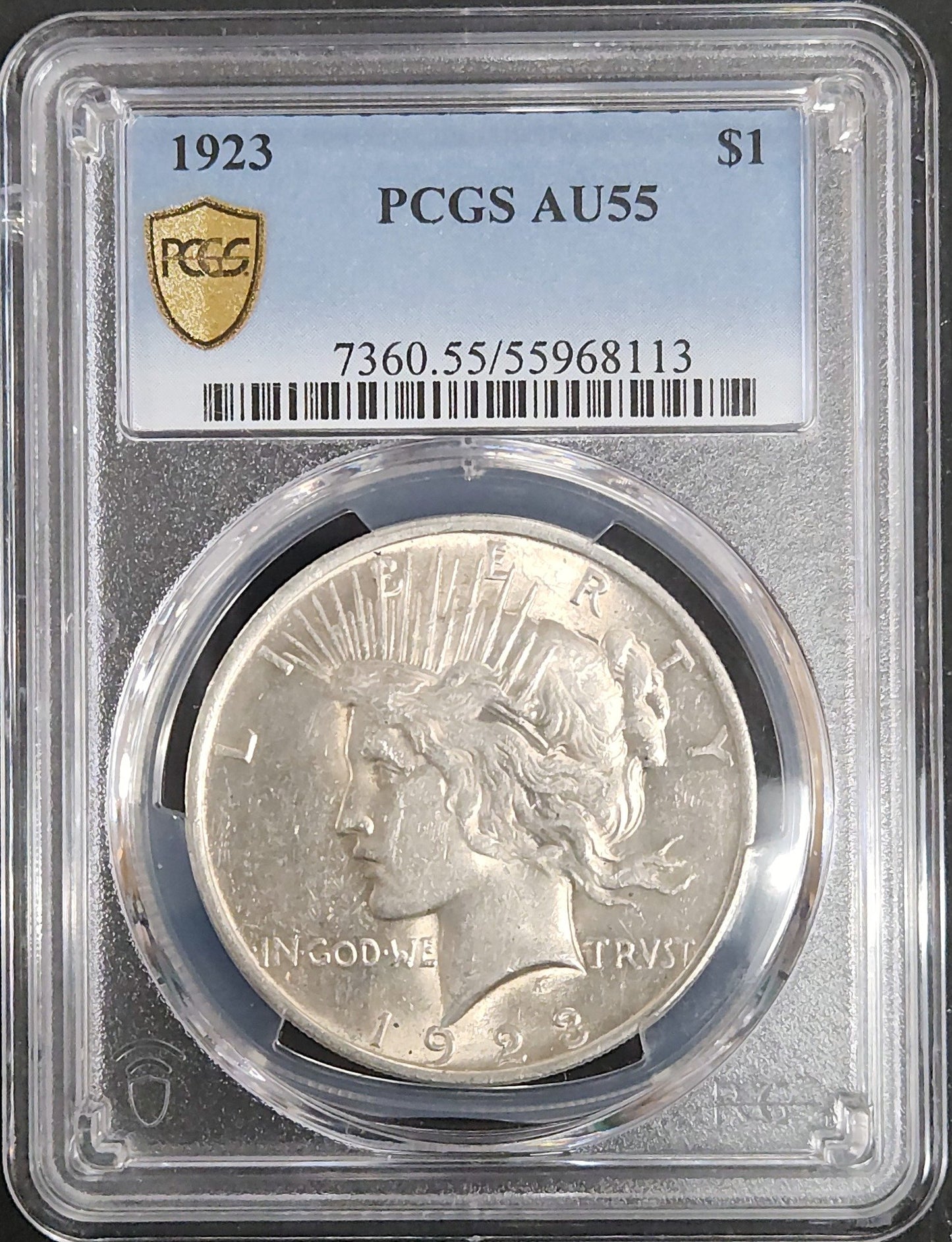 1923 Peace Dollar MS AU55 PCGS 7891.55-1000073600055055968113 — Obverse