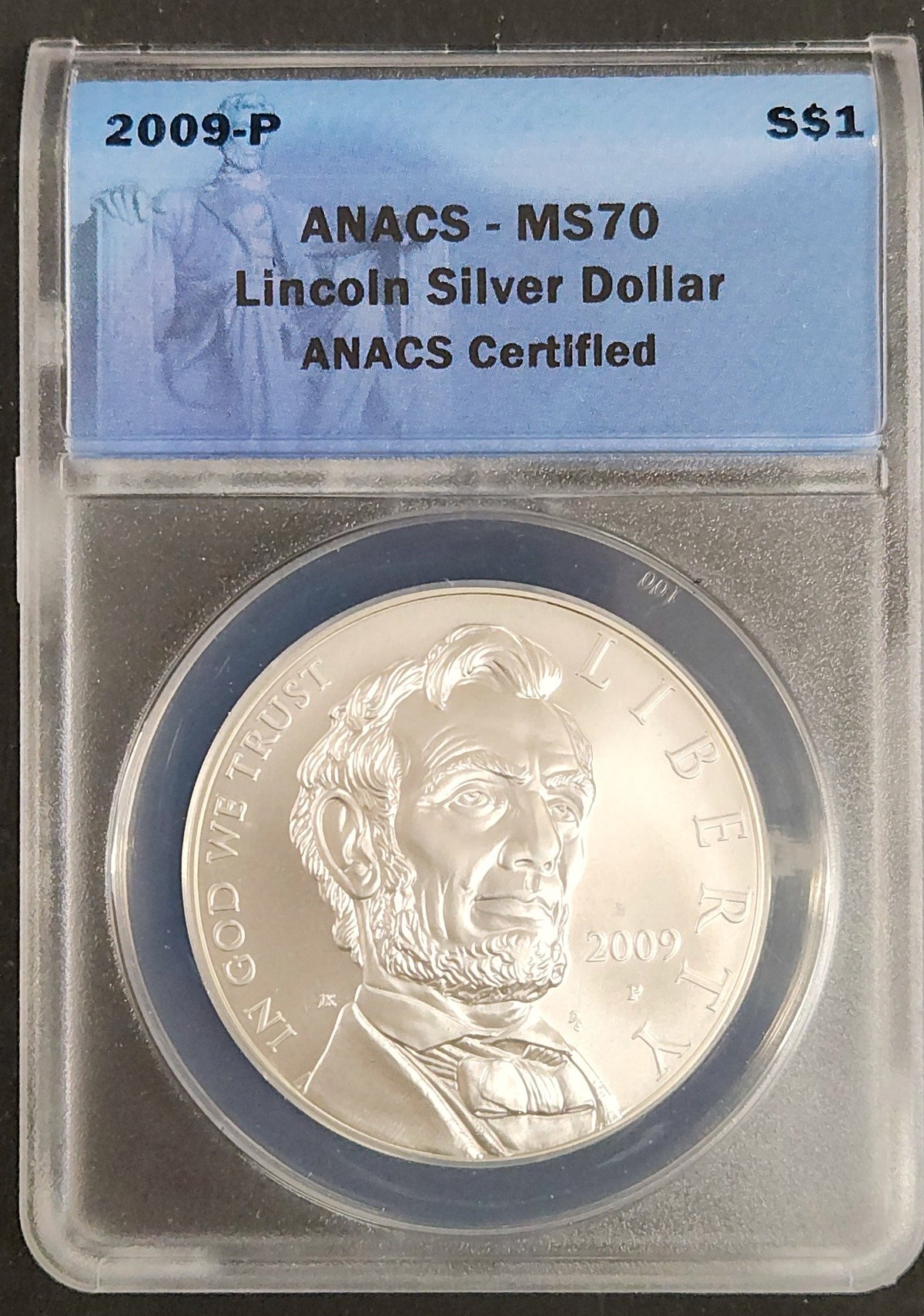2009-P Abraham Lincoln Bicentennial Commemorative Coin MS70 Silver Dollar ANACS H2HY — Obverse