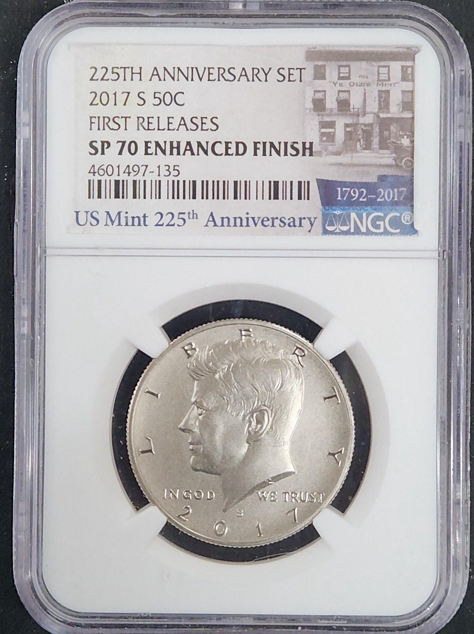 2017-S Kennedy Half Dollar SP70 Enhanced Finish First Releases 225th Anniversary Set 82060.70-82490770004601497135 — Obverse