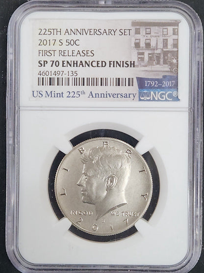 2017-S Kennedy Half Dollar SP70 Enhanced Finish First Releases 225th Anniversary Set 82060.70-82490770004601497135 — Obverse