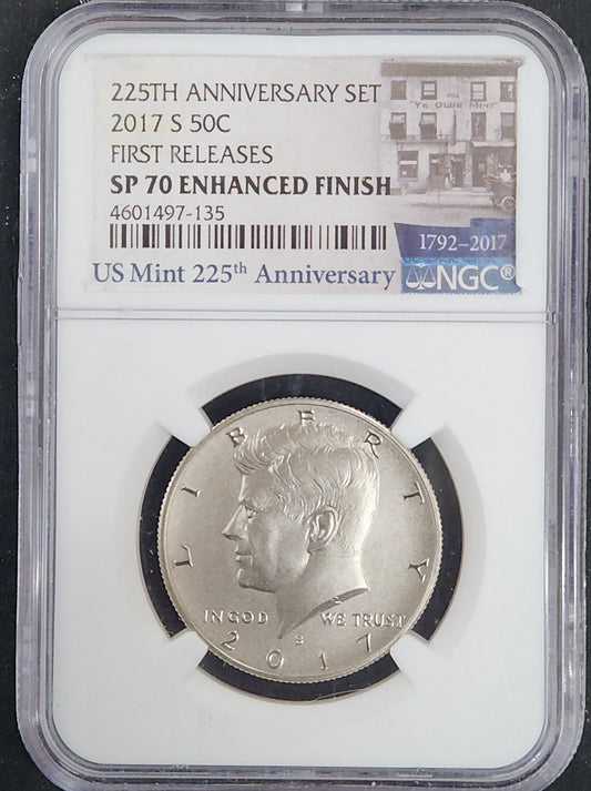 2017-S Kennedy Half Dollar SP70 Enhanced Finish First Releases 225th Anniversary Set 82060.70-82490770004601497135 — Obverse