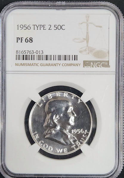1956 Franklin Half Dollar Type 2 Proof 68 6879.68-81911768008165763013 — Obverse