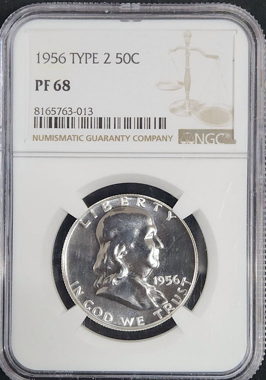 1956 Franklin Half Dollar Type 2 Proof 68 6879.68-81911768008165763013 — Obverse