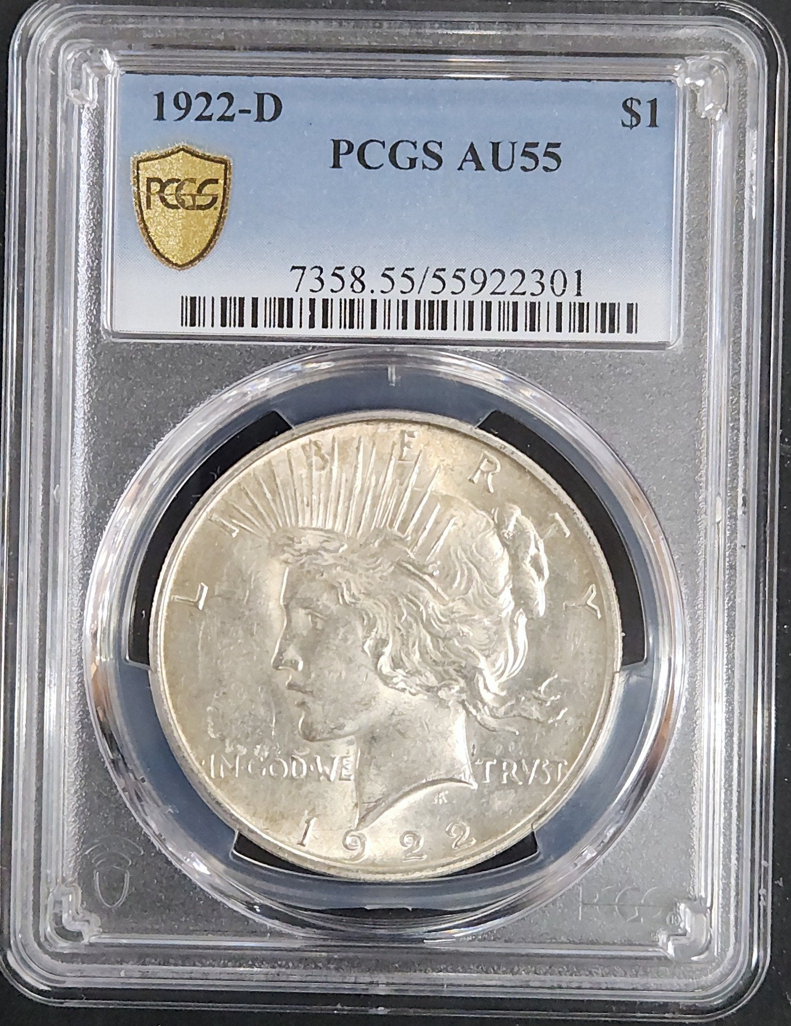 1922-D Peace Dollar AU55 PCGS 7899.55-1000073580055055922301 — Obverse