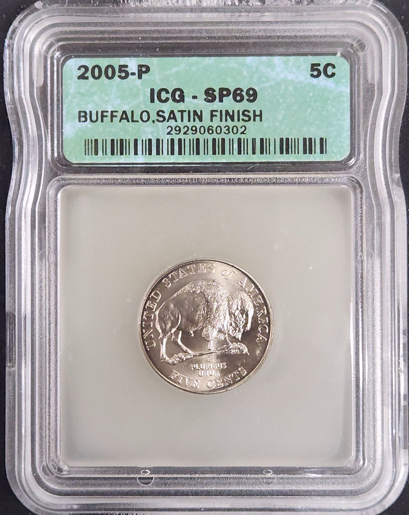 2005-P SP69 Jefferson Nickel Bison/Buffalo Satin Finish ICG 24952.69-292704692929060302 — Obverse