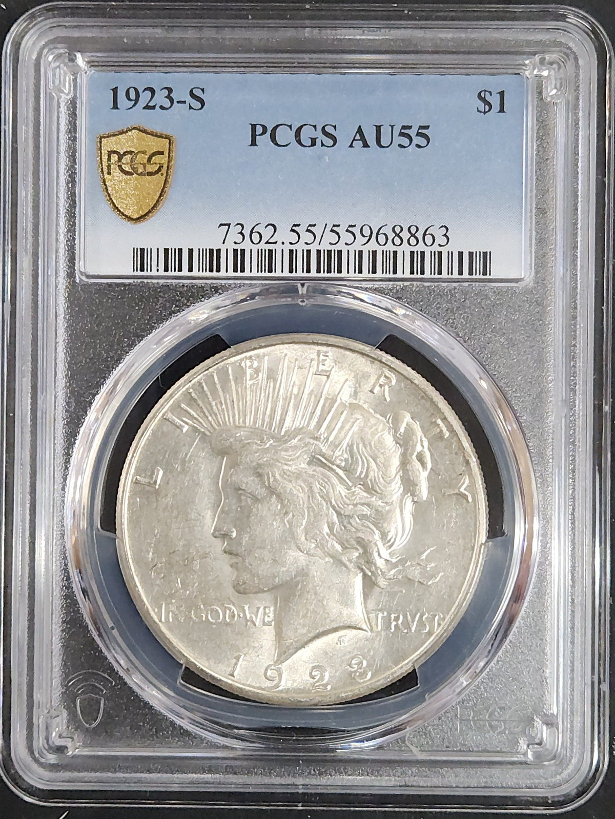 1923-S Peace Dollar AU55 PCGS 7902.55-1000073620055055968863 — Obverse