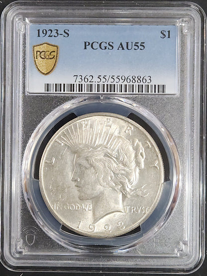 1923-S Peace Dollar AU55 PCGS 7902.55-1000073620055055968863 — Obverse