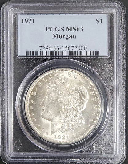 1921 Morgan Dollar MS63 PCGS 7600.63-0072966315672000 — Obverse