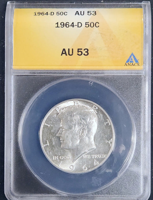 1964-D Kennedy Half Dollar AU53 6921.53-00670753600000381000 — Obverse