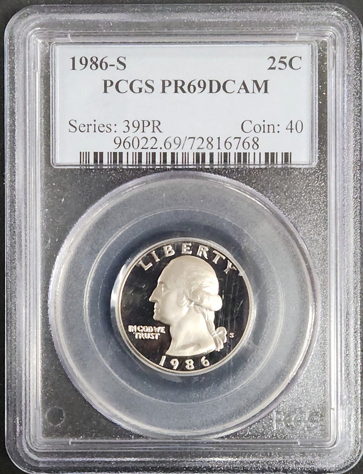 1986-S Washington Quarter Proof PR69 DCAM 5985.69-0960226972816768 — Obverse