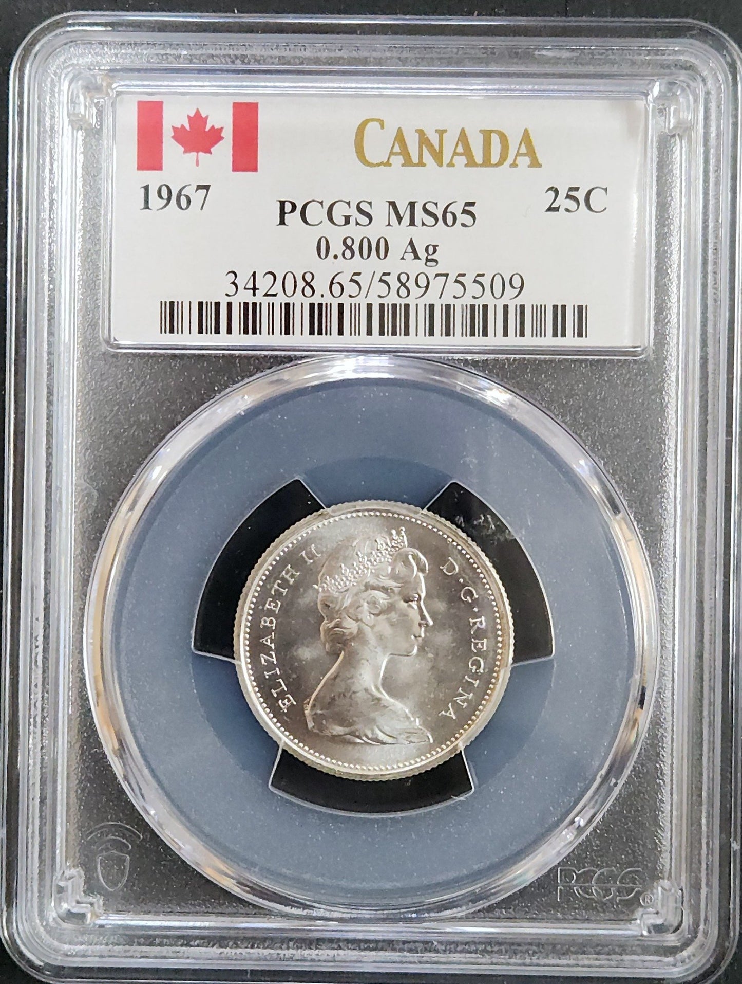 1967 Canada 25c MS65 0.800Ag PCGS 4UU7 — Obverse