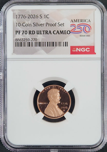 1776-2026 S 1c Proof 70 Red Ultra Cameo Cent America 250 NGC 395506.70-42699270008863259270 — Obverse
