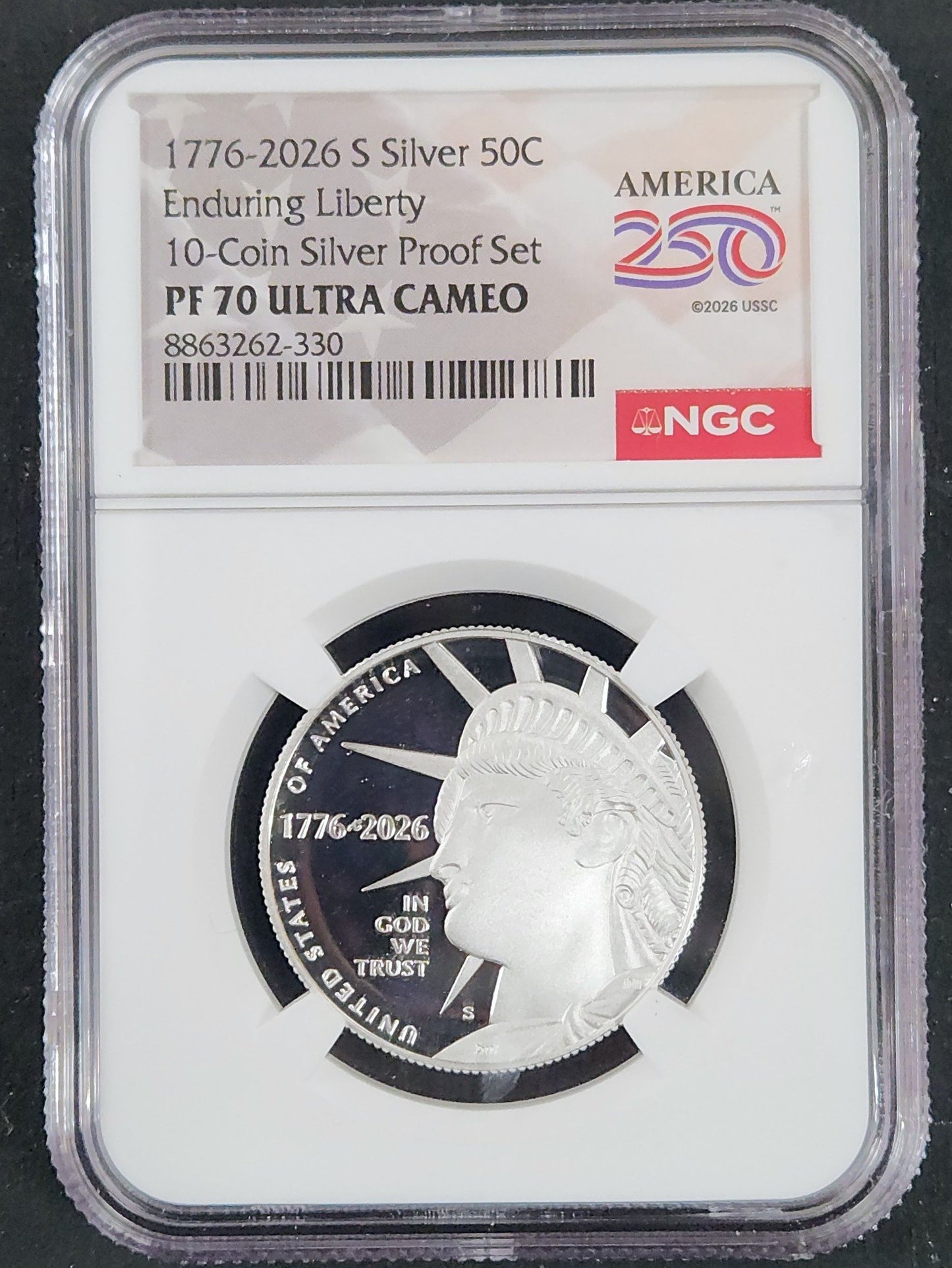 1776-2026 S Silver Half Dollar Enduring Liberty Proof 70 Ultra Cameo 10-Coin Silver Proof Set American 250 NGC 395511.70-42747470008863262330 — Obverse