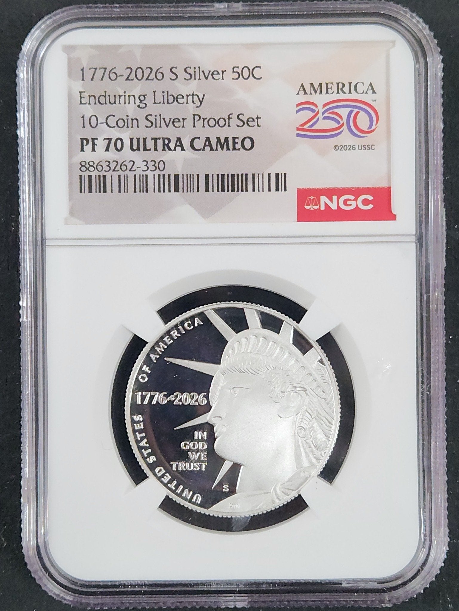 1776-2026 S Silver Half Dollar Enduring Liberty Proof 70 Ultra Cameo 10-Coin Silver Proof Set American 250 NGC 395511.70-42747470008863262330 — Obverse