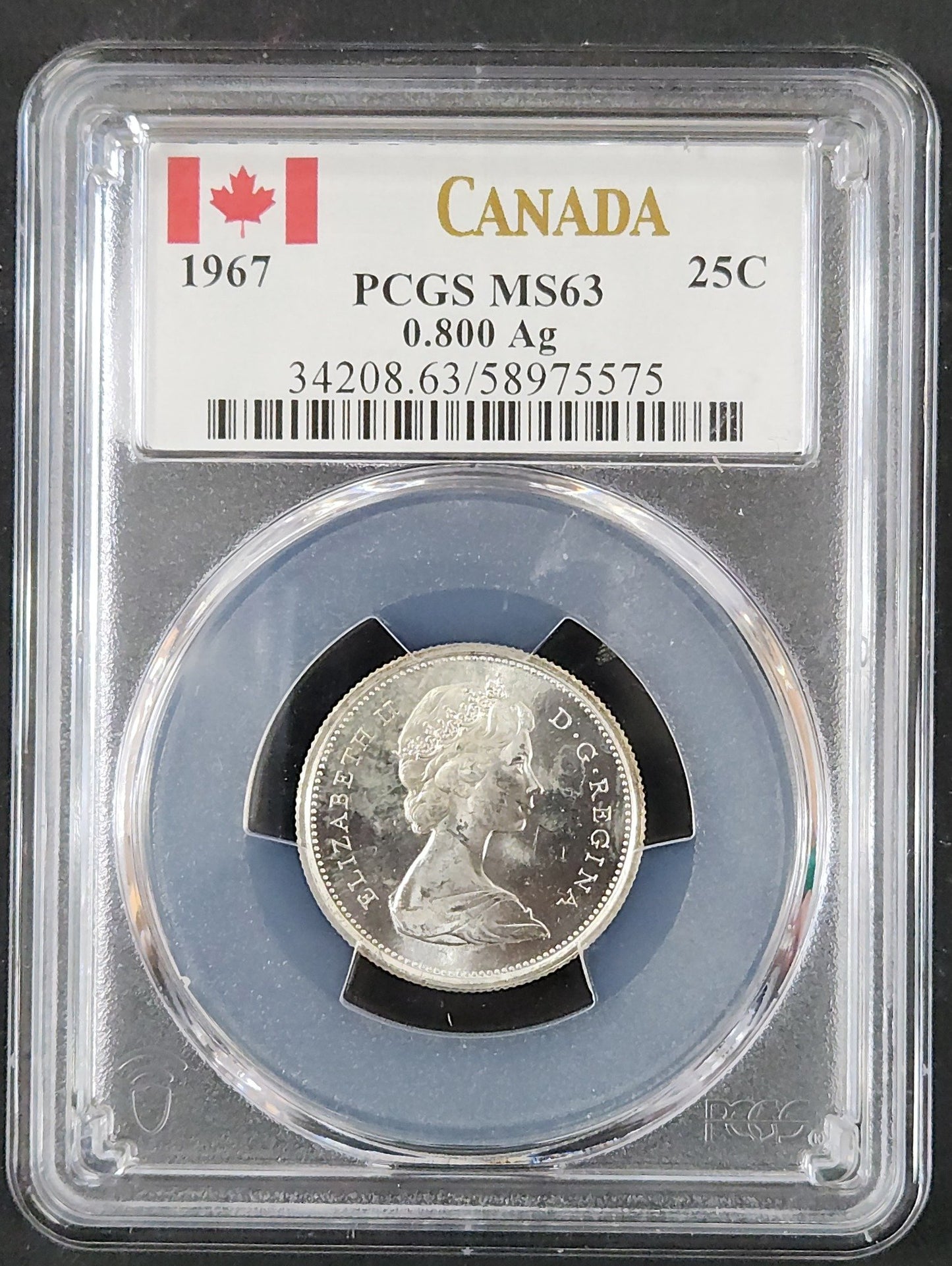 1967 Canada 25c MS63 Silver 0.800 Ag PCGS FNR7 — Obverse