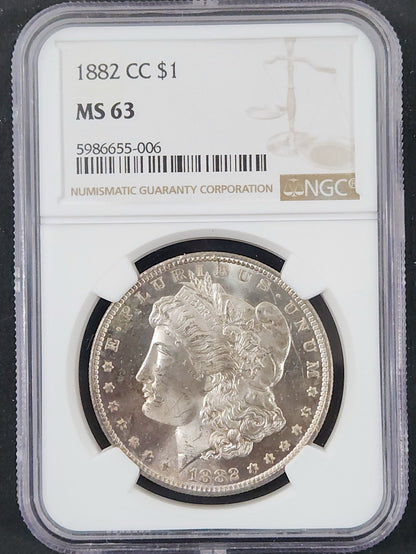 1882 CC Morgan Dollar MS63 NGC 7508.63-01713463005986655006 — Obverse