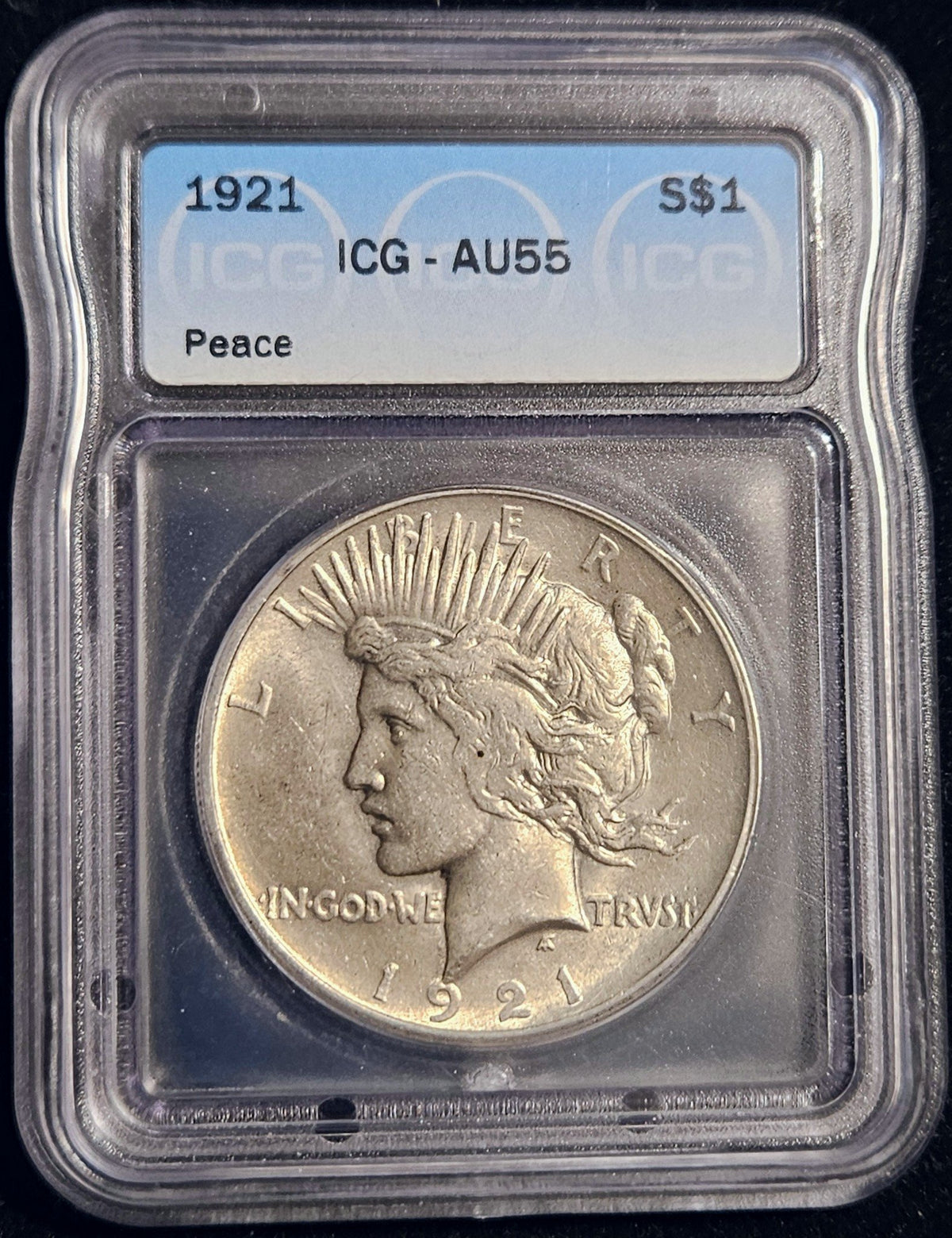 1921 Peace Dollar High Relief ICG AU55 7887.55-2812310104 — Obverse