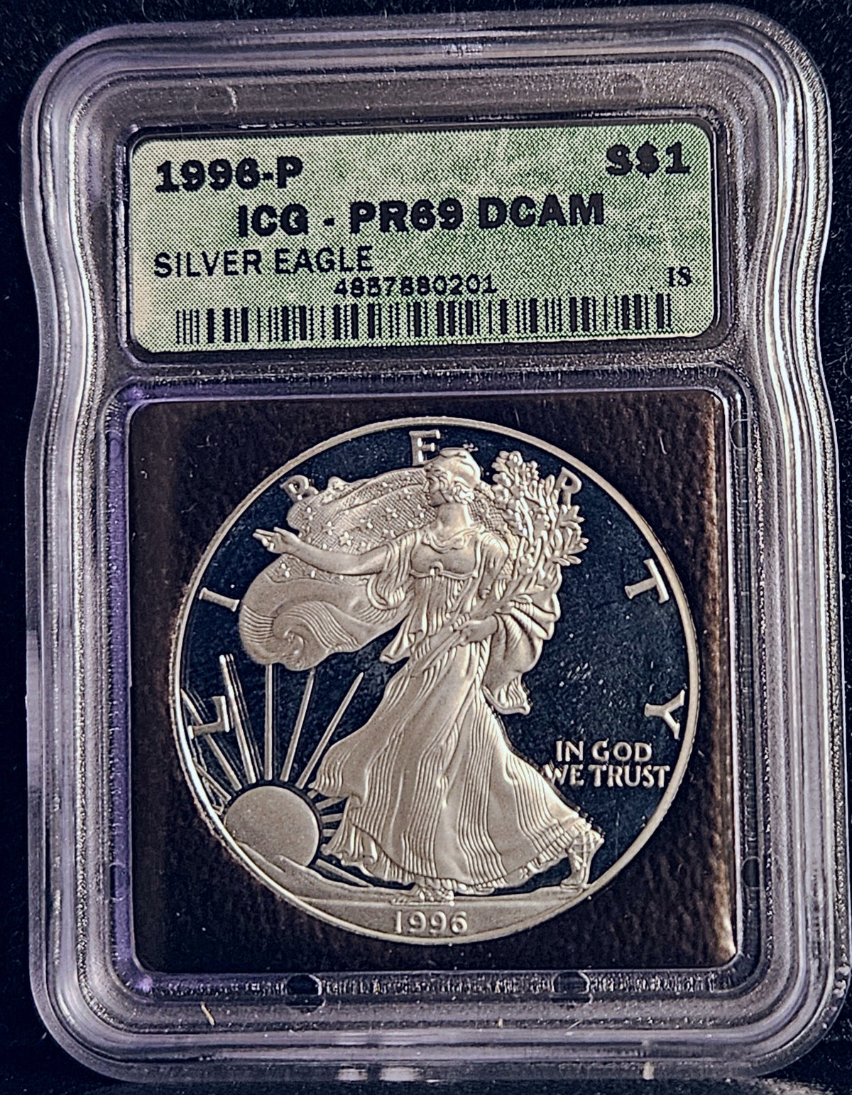 1996-P Proof American Silver Eagle ICG PR69DCAM 10685.I69-4857880201 10685.I69-061320694857880201 10685.69-061320694857880201 — Obverse