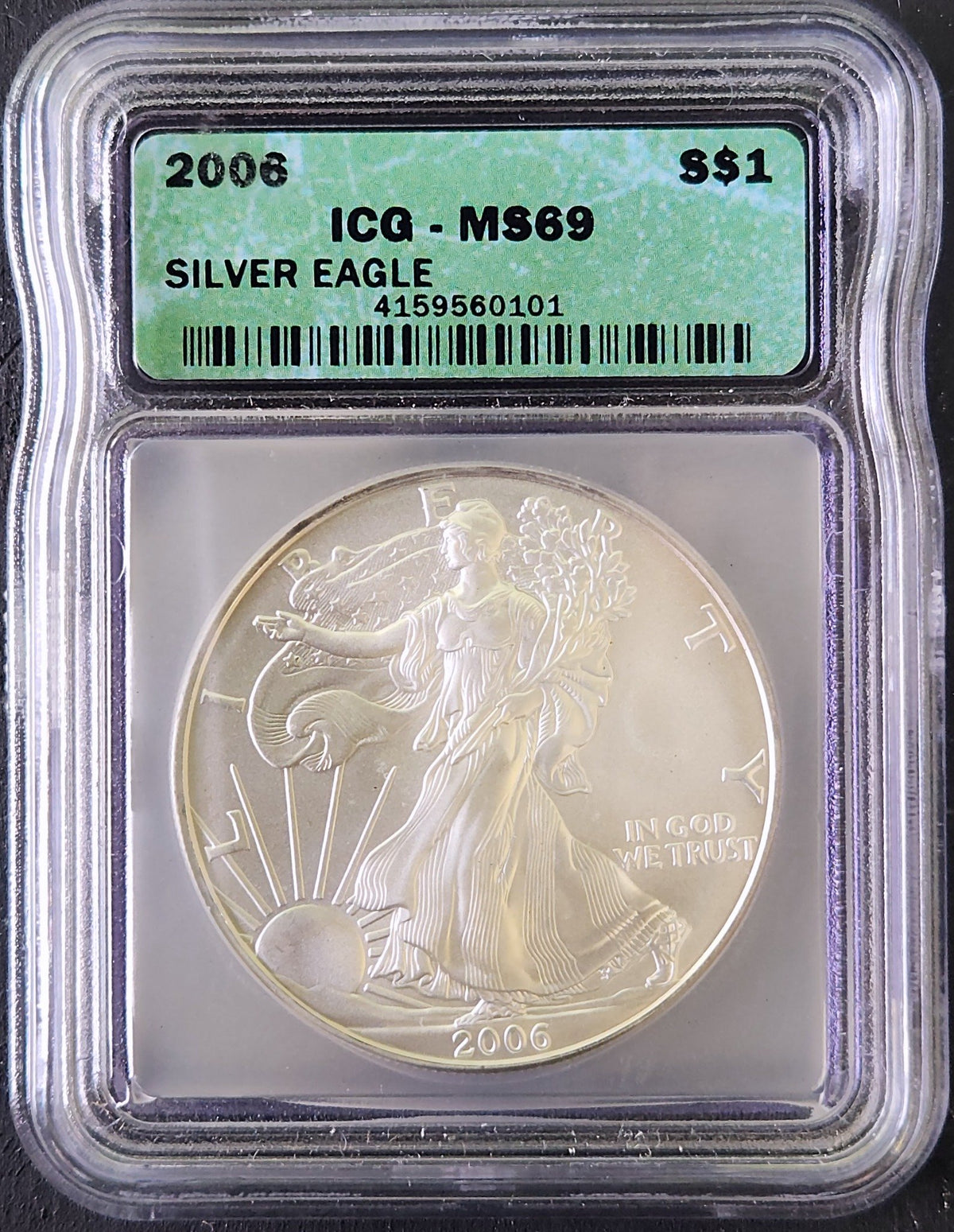 2006 Silver Eagle MS69 ICG 68740.69-079825694159560101 — Obverse
