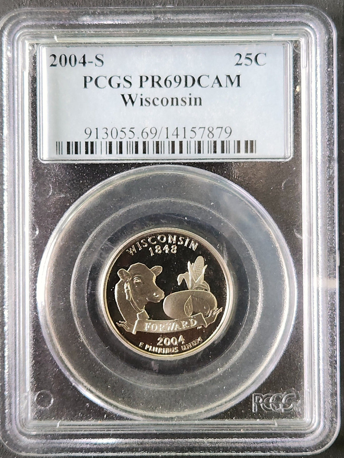 2004-S Wisconsin Quarter PR69 DCAM PCGS 6113.69-9130556914157879 — Obverse