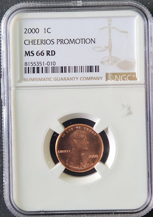 2000 Lincoln Cent Cheerios Promotion MS66 RD NGC 70092.66-81955666006572850038 70092.66-81955666008155351010 — Obverse