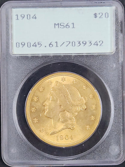 1904 $20 Liberty Head Double Eagle MS61 PCGS Rattler Y7UT — Obverse