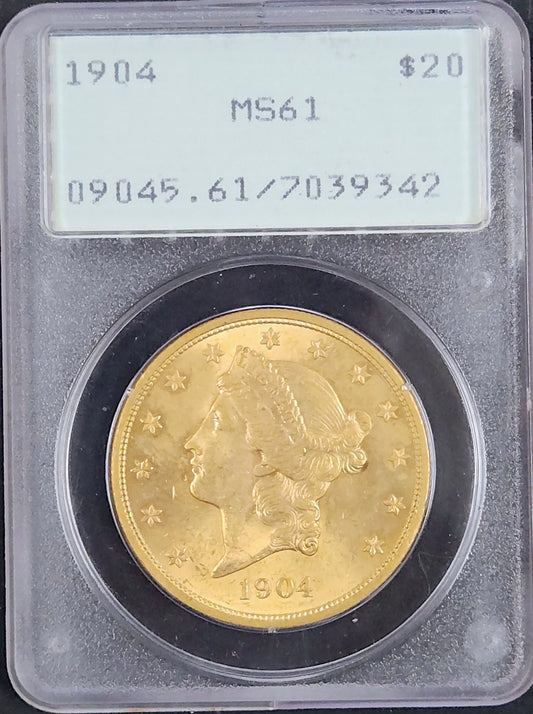 1904 $20 Liberty Head Double Eagle MS61 PCGS Rattler Y7UT — Obverse