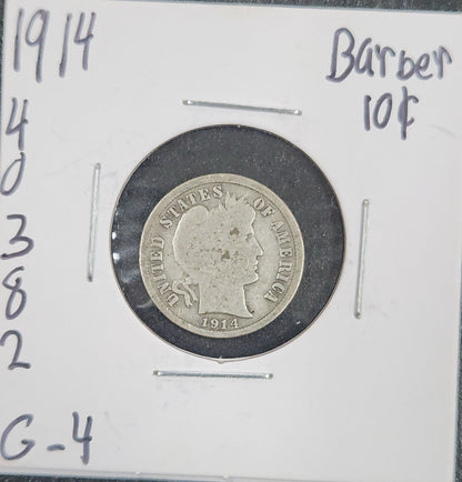 1914 Barber Dime G4 4343.4-A — Obverse