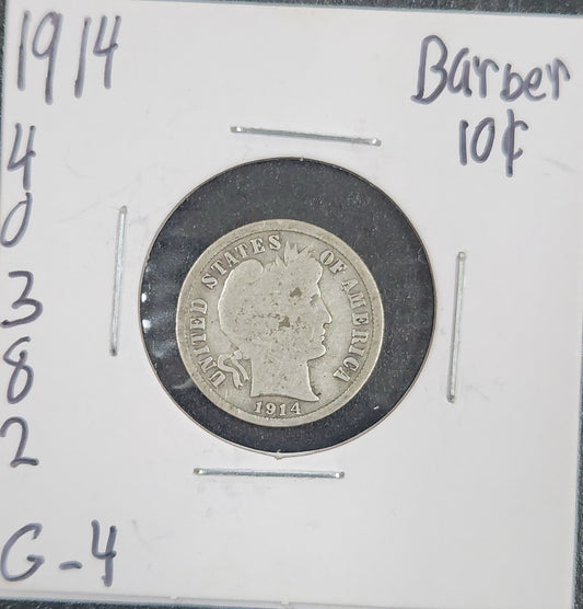 1914 Barber Dime G4 4343.4-A — Obverse