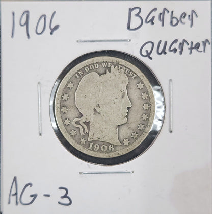 1906 Barber Quarter AG-3 5402.3-A — Obverse