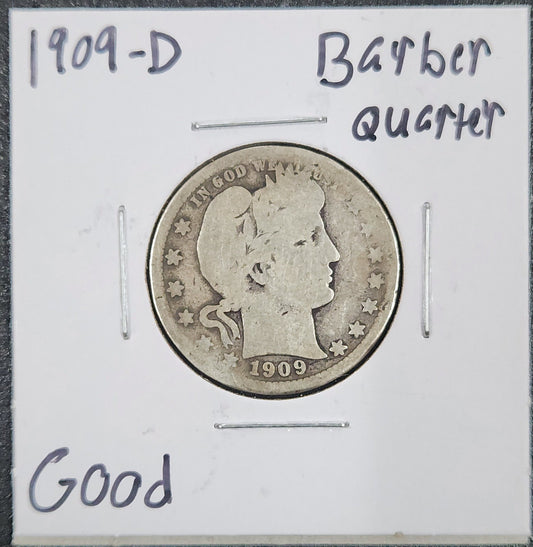 1909-D Barber Quarter GOOD 5448.D6-A — Obverse