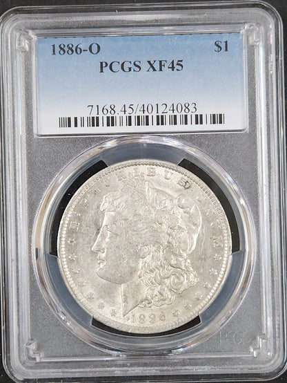 1886-O Morgan Dollar XF45 PCGS 7536.45-0071684540124083 — Obverse