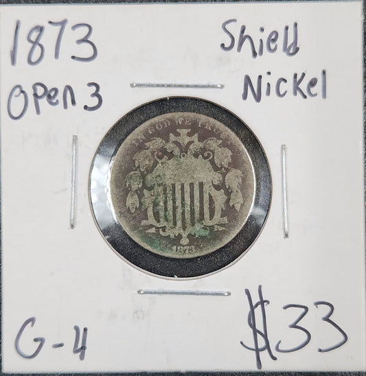 1873 Shield Nickel Open 3 G4 2876.04-A — Obverse