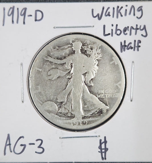 1919-D Walking Liberty Half AG-3 6719.3-A — Obverse
