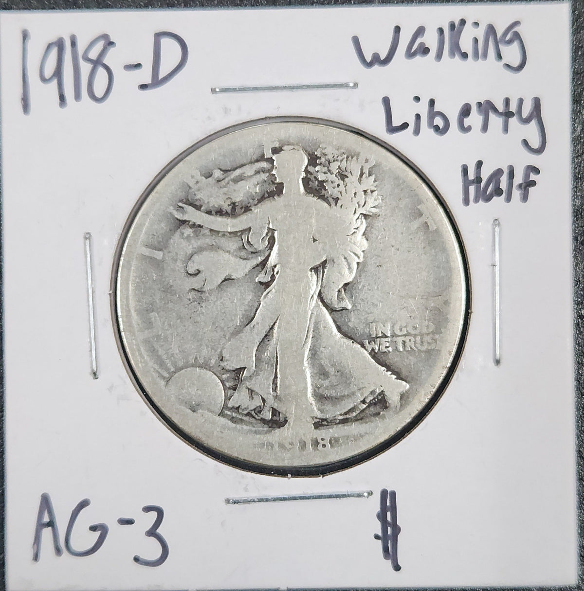 1918-D Walking Liberty Half AG-3 6717.3-A — Obverse