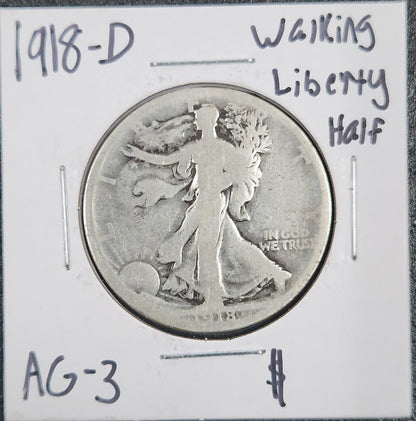 1918-D Walking Liberty Half AG-3 6717.3-A — Obverse