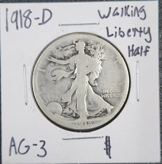 1918-D Walking Liberty Half AG-3 6717.3-A — Obverse