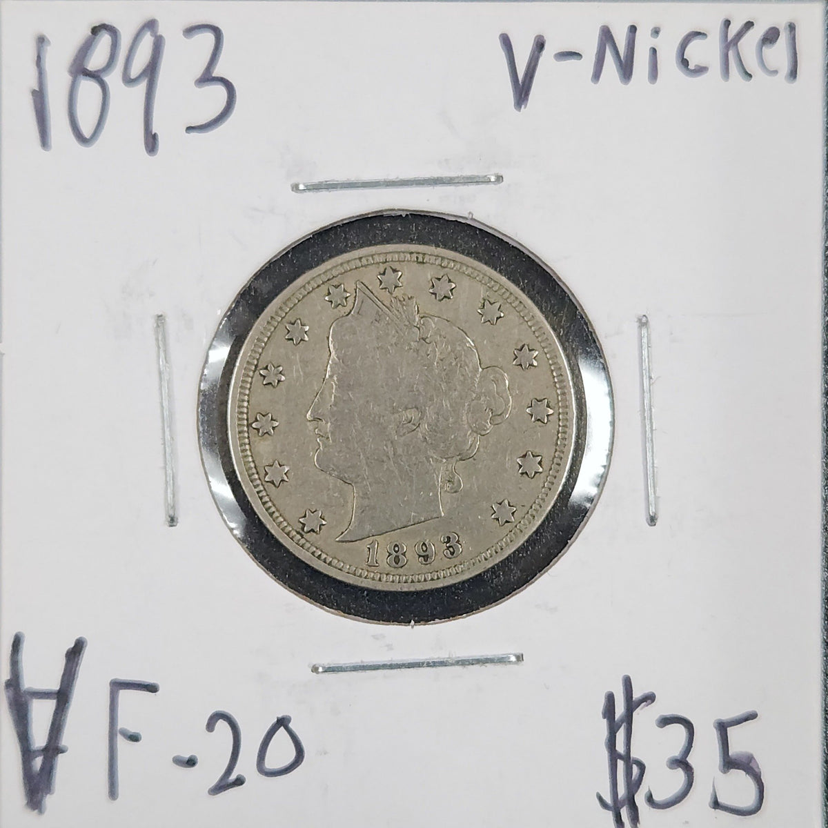 1893 V-Nickel VF-20 2958.20-A — Obverse