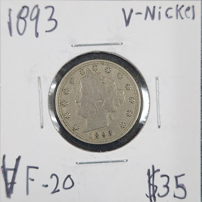 1893 V-Nickel VF-20 2958.20-A — Obverse