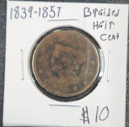 1839-1857 Braided Hair Cent D2K4 — Obverse