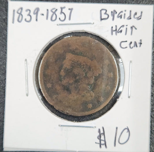 1839-1857 Braided Hair Cent D2K4 — Obverse