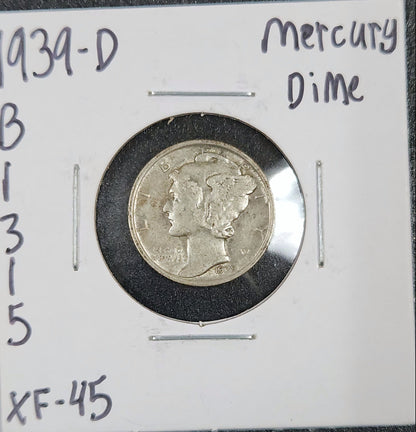 1939-D Mercury Dime XF-45 4595.45-A — Obverse