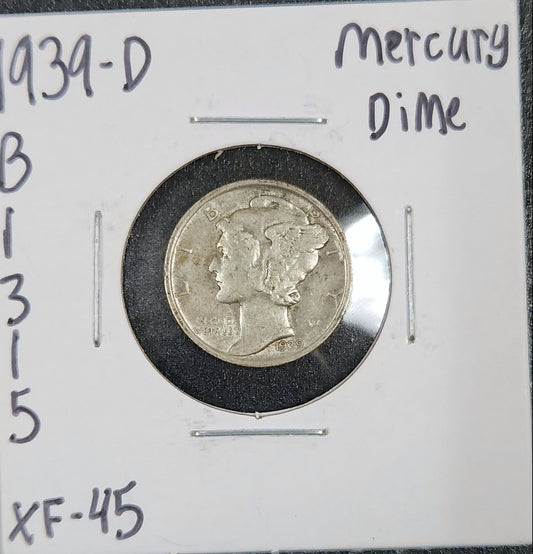 1939-D Mercury Dime XF-45 4595.45-A — Obverse