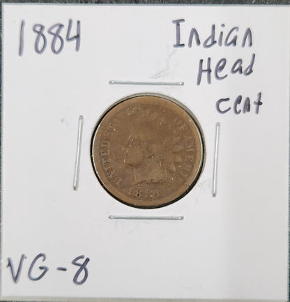 1884 Indian Head Cent VG-8 1365.8-A — Obverse